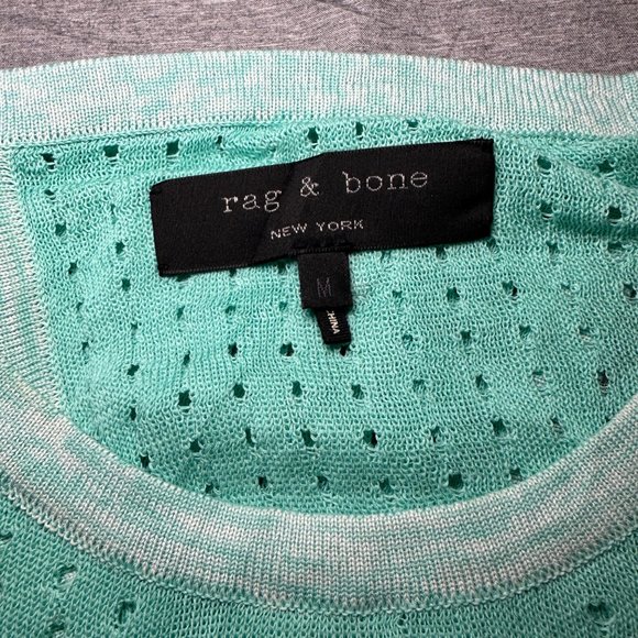 Rag & Bone, Teal Long‎ Sleeve 100% Cotton Blouse Mesh Open Back, Women Medium - Picture 7 of 10